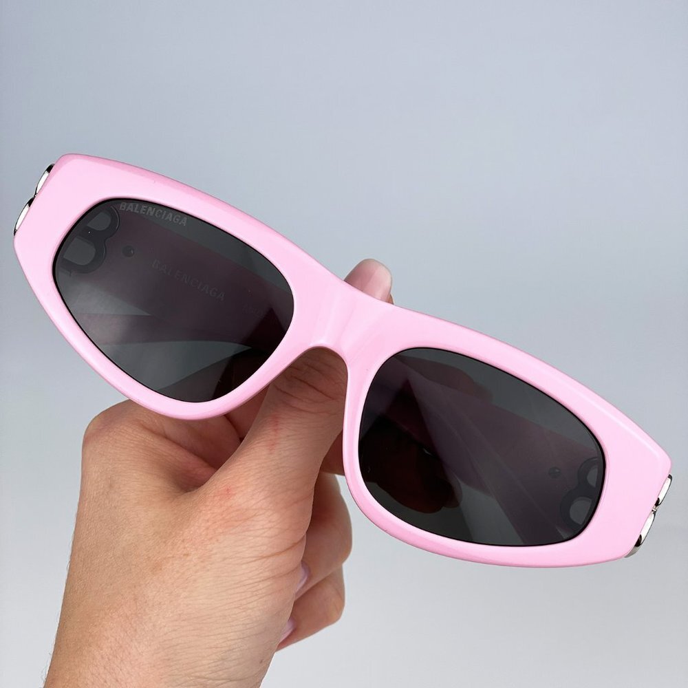 Balenciaga BB0095S 013 BRAND NEW Suglasses Light Pink Silver Grey Cat Eye Unisex - Picture 6 of 15